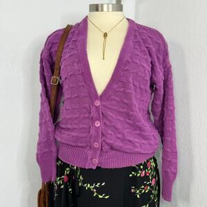 Vintage Purple Long Sleeve Cardigan Sweater Cotton/Ramie Size Large